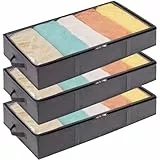 Lifewit 3 Stück 65L Unterbett Aufbewahrungsbox, Unterbettkommode, Faltbare Kleideraufbewahrungstasche mit Deckel für Bettdecken, Kleidung, Unterbett Kleiderschrank, Grau