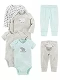 Simple Joys by Carter's Unisex Baby 6-teiliges Set, Bodys (Kurz- und Langarm) und Hosen, Grau/Minzgrün/Elefant/Lamm, 3-6 Monate