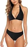 Aidotop Damen Bikini Set Triangel Badeanzug Strand Ties Zweiteiliger Bademode Bikinihose（20Black，L）