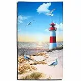 ESPiCO Strandlaken Badetuch Strand Beach Leuchtturm Meer Strandtuch Möwe Vogel Sand 100 cm x 180 cm