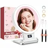 B Beauty Planet 30X/1X Kosmetikspiegel mit Beleuchtung, Digitale Batterieanzeige, 4-in-1-Ständer, Doppelseitiger Kompaktspiegel mit 3-Farben-Licht, 2000mAh, Klappbar, Für Zuhause & Reisen