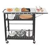 Grillwagen, Universal BBQ-Tisch Abschließbar Edelstahl Servierwagen mit Universalräder, Arbeitsfläche, Beistelltisch, Grilltisch für Outdoor Camping Garten, 85 x 55 x 81 cm