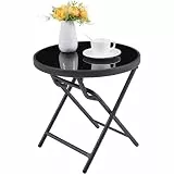 Yaheetech Klappbar Runder Beistelltisch ø46 cm aus Glas & Metall Gartentisch Kaffeetisch Balkontisch wetterfest pflegeleicht für Balkon Garten Terrasse