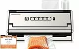 Bonsenkitchen Vakuumiergerät, 5mm Breitversiegelung auslaufsicher, Edelstahl, Einhand & Pulse Trocken/Feucht, Hochleistungs-Vakuumiergerät inkl. 1 Vakuumrolle & 10 Beutel, VS4200