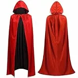 Umhang rot & schwarz mit Kaputze - für Halloween & Fasching & Karneval Vampir Kostüm für Kinder & Erwachsene, Beidseitig
