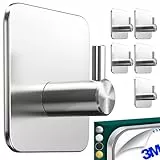 Menz Handtuchhalter ohne Bohren, 6-teiliges Set – Silberne Klebehaken Edelstahl als praktische Handtuchhaken, wasserfeste Haken selbstklebend, Badezimmer Handtuchhalter, ideal für Bad und Küche