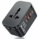 Romon Reiseadapter Weltweit, Universal Reisestecker Adapter mit 2 USB, 2 USB C und 1 Steckdose, Internationaler Steckdosenadapter GaN20W Travel Reise Universaladapter Netzadapter für EU US UK AU