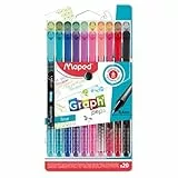 Maped – 20 Filzstifte Graph'Peps – feine Spitze 0,4 mm – robuste Spitze – komfortables Schreiben und Zeichnen – 20 Filzstifte in leuchtenden Farben