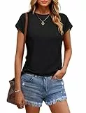 Wayleb Damen T-Shirt Sommer, Weiches Basic Tshirt mit Rundhalsausschnitt, Leichtes Freizeitoberteil mit Kurzarm – Schwarz XXL