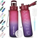 AOPREL Trinkflasche 1l, Trinkflasche Sport Tritan & BPA-Frei Wasserflasche Mit Filter und Bürste, Auslaufsicher Sportflasche Für Fitness, Wandern, Camping, Schule und Büro