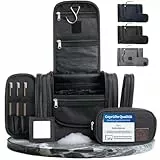 Obics Kulturbeutel Damen & Herren groß 8L XL - Kulturtasche zum Aufhängen, mit Spiegel & Reise-Tasche - Outdoor Kosmetik-Tasche groß als Geschenke-Set mit 10 Fächer für Camping & Reisen, schwarz
