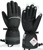 TANSTC Skihandschuhe Damen Herren Fahrradhandschuhe Winter Warm Wasserdichte Winterhandschuhe Thinsulate Handschuhe Thermohandschuhe Outdoor Anti-Rutsch Schneehandschuhe Geburtstagsgeschenk Schwarz Xl