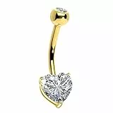 OUFER 14K Solid Gold Heart Solitaire Cubic Zirconia Bananabells Körperschmuck Piercing Bauchnabelpiercing nabelpiercing