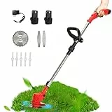 UDIYO Rasentrimmer mit Akku, 12V Akku Rasentrimmer mit 2X 2000mAh Akkus und 1 x Ladegerät, Rasentrimmer mit Messer(5 Kunststoffklingen/ 2 Metallklingen/ 1Runde Klinge), Elektrisch Rasentrimmer