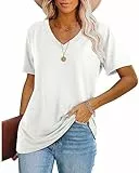 WIHOLL Tshirt Damen Kurzarm T Shirt V Ausschnitt Top Oversize Oberteile Elegant 2025 Weiß XL