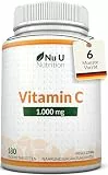 Nu U Nutrition - Vitamin C 1000mg Hochdosiert - 180 Vegane Tabletten für 6 Monate - Vit C als L-Ascorbinsäure - 1 Tablette täglich