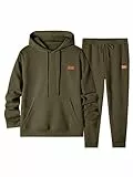 Elegancity Herren Jogginganzug Set Casual 2-Teiliger Trainingsanzug mit Kapuzenpullover und Herren Jogginghose Casual Sportanzug Pullover Hoodie Laufanzug mit Strukturmuster，Dunkelgrün XL
