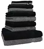 Betz Premium Handtuch-Set 10-teilig – 100% Baumwolle – Oeko-TEX® Zertifiziert – saugfähig&weich – 470g/m² – Duschtücher, Handtücher, Gästetücher & Waschhandschuhe – Farbe Anthrazit & Schwarz