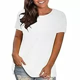 UHouse Damen Tshirt Sommer Longshirt Elegant Shirt Einfarbig Tunika Freizeit Baumwolle Oberteile Frauen Tee Lose Einfarbige T-Shirts Teenager Rundhals Casual Longbluse Weiß L
