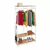 Relaxdays Garderobe, offen, Kleiderschrank, Ablagen & Stange, HBT: 180x94,5x40 cm, Kleiderständer, Metall, weiß/Natur