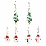 Sibba Drop Dangle Ohrstecker Weihnachten Festival Set hypoallergen Legierung Schmuck Mode niedliche Geschenke für Teenager kleine Kinder Teenager Mädchen im Alter (3 Paar Schneemann Santa Bell)
