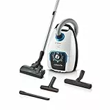 Bosch Staubsauger mit Beutel ProSilence Serie 8 BGB75XSIL, Bodenstaubsauger, ideal für Allergiker, Hygiene-Filter, 10 Jahre Motorgarantie, Hartbodendüse, langes Kabel, Made in Germany, 650 W, weiß