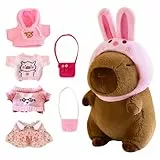 Foreverup 8Stück Capybara Plüschtier, 25cm Capybara Kuscheltier, Wasserschwein Kuscheltier mit Kleidung Tasche Hut, CapybaraPlüsch mit Kleidung und Accessoiresfür Home Deko
