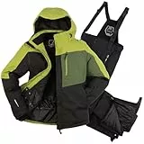 Killtec Herren Skianzug Größe XL - aus Skijacke schwarz lime oliv und Skihose schwarz - mit 10000mm Wassersäule - wasserdicht, atmungsaktiv