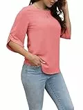 Oneezit Damen Langarm-Shirt mit 3/4 Ärmeln und Rundhalsausschnitt, Lässiges Lockeres Basic Sommer T-Shirt, Bluse