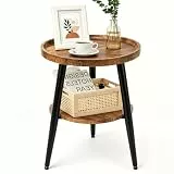 MOHQZA Beistelltisch Rund, Couchtisch Klein mit 2 Ablagen, Kleiner Runder Tisch Einfach zu Montieren (H48X Ø40 cm), Beistelltische für Wohnzimmer Schlafzimmer (Vintage)