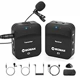 Moman Lavalier Funkmikrofon Camcorder Ansteckmikrofon Kabellos 2,4 GHz Funkmikrofon 70m Audioüberwachung Wireless Lapel Microphone für Canon Sony Kamera Handy Smartphone Laptop DSLR Camcorder C1