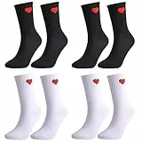 Newofview 4 Paar Socken Damen Sportsocken Herz Lustige Socken 39-42 Baumwoll Tennissocken Damen Lustige Geschenke für Lieblingsmensch Partner Valentinstag Jahrestag
