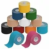 ALPIDEX Kinesiologie Tape 1/3/ 6/12 Rollen Viele Farben 5 m x 5 cm Anwendungsbroschüre Elastisch Wasserfest Hautfreundlich Physio Muskel Tape Set, Farbe:bunt, Menge:12 Rollen