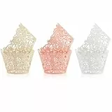 TRKETK 60 Stück Cupcake Wrappers Spitzen-Cupcake-Einlagen Lasergeschnitten Kuchen Pappbecher Förmchen Durchbrochene Spitze für Hochzeiten Geburtstagsfeiern und Festliche Dekorationen