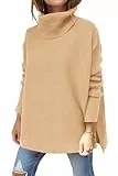 Imily Bela Pullover für Damen Rollkragenpullover Oversize Winter Elegant Baumwolle Herbst Strickpullover Khaki S