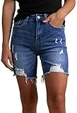 Sovoyontee Damen Bermuda Shorts Ripped Raw Saum High Waisted Distressed Denim Shorts Jean Shorts Sommer Blau M