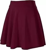 Avondii Damen Röcke Kurz A Linie Mädchen mit elastischer Taille, Basic solid, Skater Style Weinrot-L