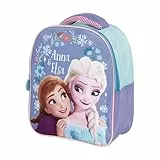Kinderrucksack Frozen Elsa und Anna, offizielles Disney-Lizenzprodukt, für Schule und Kindergarten, 24 x 20 x 10 cm, mit gepolsterten Griffen, Blau, ideal für Mädchen