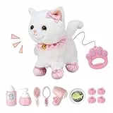 Fivtsme Katze Spielzeug Kinder, Interaktives Plüschtier Katze, Spielzeug Katze Für Kinder, mit Ferngesteuerter Leine & Zubehör, Gehen, Bellen, Interaktives Plüschtier Haustiere, für 2 3 4 5 Jahre alt