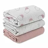 Soarwg Kids Musselin Pucktücher für Neugeborene, 3er-Set Babydecken 95 x 100 cm – Weiche Baby Swaddle Decke, Spucktücher, Wickeltuch – Perfekt für Babyparty,Sonnenlicht