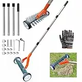 Handvertikutierer mit Rollen,Vertikutierer Rechen mit Stiel 165cm,Rasenlüfter mit Rädern,Metall Schneidrechen Garten,Abnehmbar,Verstellbarer Vertikutierrechen,Vertikutierharke für Garten,Hof,Rasen