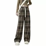 Veryin Karierte Hose Damen High Waist Y2k Weite Hose Baggy Wide Leg Teenager Mädchen Freizeithose Streetwear