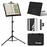 K Kasonic Faltbarer Notenständer, 2-in-1 Zusammenklappbarer Notenständer mit Notenblattmappe, Tragbarer Notenständer-Set für Aufführungen, Notenständer-Tripod für Musikalische Bedürfnisse, Schwarz