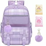 KEBEIXUAN Schulrucksack Mädchen, 25L Rucksack Kinder mit Brustgurt, Leichter Schultasche für Grundschule (1.-5. Klasse) & Teenager, Tagesrucksack für Schule, Freizeit, Lila
