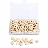 VIKY Holzperlen zum Auffädeln mit Aufbewahrungskiste, 300 Stück Holzkugeln mit Loch, Runde Holzperlen Natur, 8mm Kleine Perlen Holz Set, Holzkugeln zum Basteln DIY Schmuck Armband Halskette
