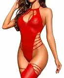 RSLOVE Sexy Dessous für Damen - Fischernetz Bodystocking Catsuit Netz Reizwäsche Nachtwäsche Rot One Size