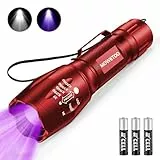 MOWETOO Taschenlampe, UV Lampe 2 in 1 Schwarzlichtlampe, 395nm Ultraviolette 4 Modi, Detektor für Unechte Banknoten, Urin von Hunde und Andere Haustiere Urin-Detektor 3 AAA Batterien 40W Rot