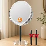 Auxmir 8' Kosmetikspiegel mit Vergrößerung, 30X/1X Doppelseitig Schminkspiegel, 20cm Extra Großer Tischspiegel mit 360°Rotation, Abnehmbar HD Vergrößerungsspiegel für Make-up Rasur Augenbrauen & Reise