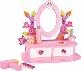 small foot 10608 Schminktisch aus Holz für Kinder mit drehbarem Spiegel und Niedlichen Filzapplikationen