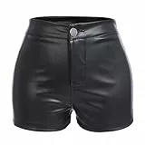 IBTOM CASTLE Damen Gothic Kunstleder Shorts Frauen Sexy Hohe Taille Aushöhlen Pu Leder Kurze Nachtclub Tanz Bodycon Shorts Disco Rave Party Hot Pants Schwarz-Klassik L